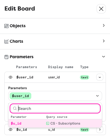 Merging parameters in Edit Board menu