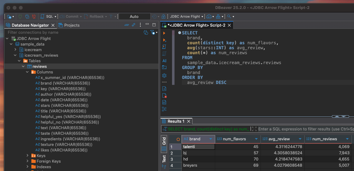 DBeaver successful query image