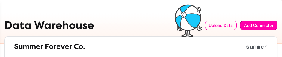 Upload data button in Warehouse home page header